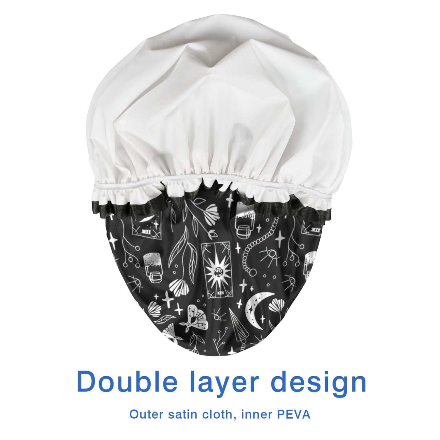 Shower Caps,Black Gothic Moon Card Moth Pattern Waterproof Shower Cap for Women 4 Pieces,Double Reusable Hair Cover for Shower PEVA Elastic Stretch Hem