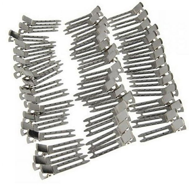 BRIGHTFUFU 50 piezas de pinzas de cocodrilo de metal de doble punta para lazos para el cabello de bricolaje (plata)
