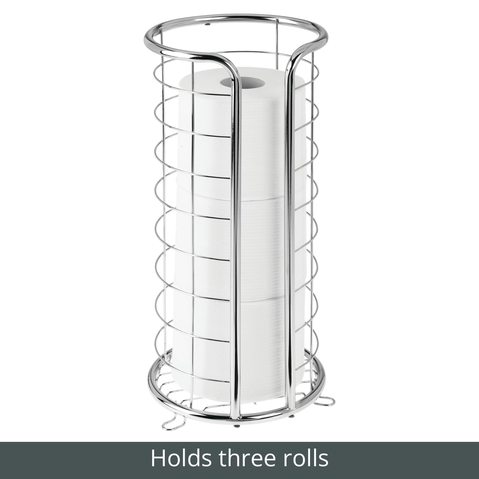 mDesign Metal Toilet Paper Holder Stand, Freestanding 3 Roll Reserve, Chrome