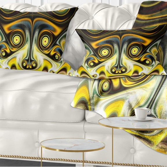 Designart Unique Light Yellow Fractal Design Pattern - Abstract Throw Pillow - 12x20