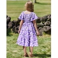 thumbnail image 6 of Arshiner Girls Summer Dress Easter Purple Floral Tropical Smocked Tiered Dresses with Pockets for 10-11Y, 6 of 7