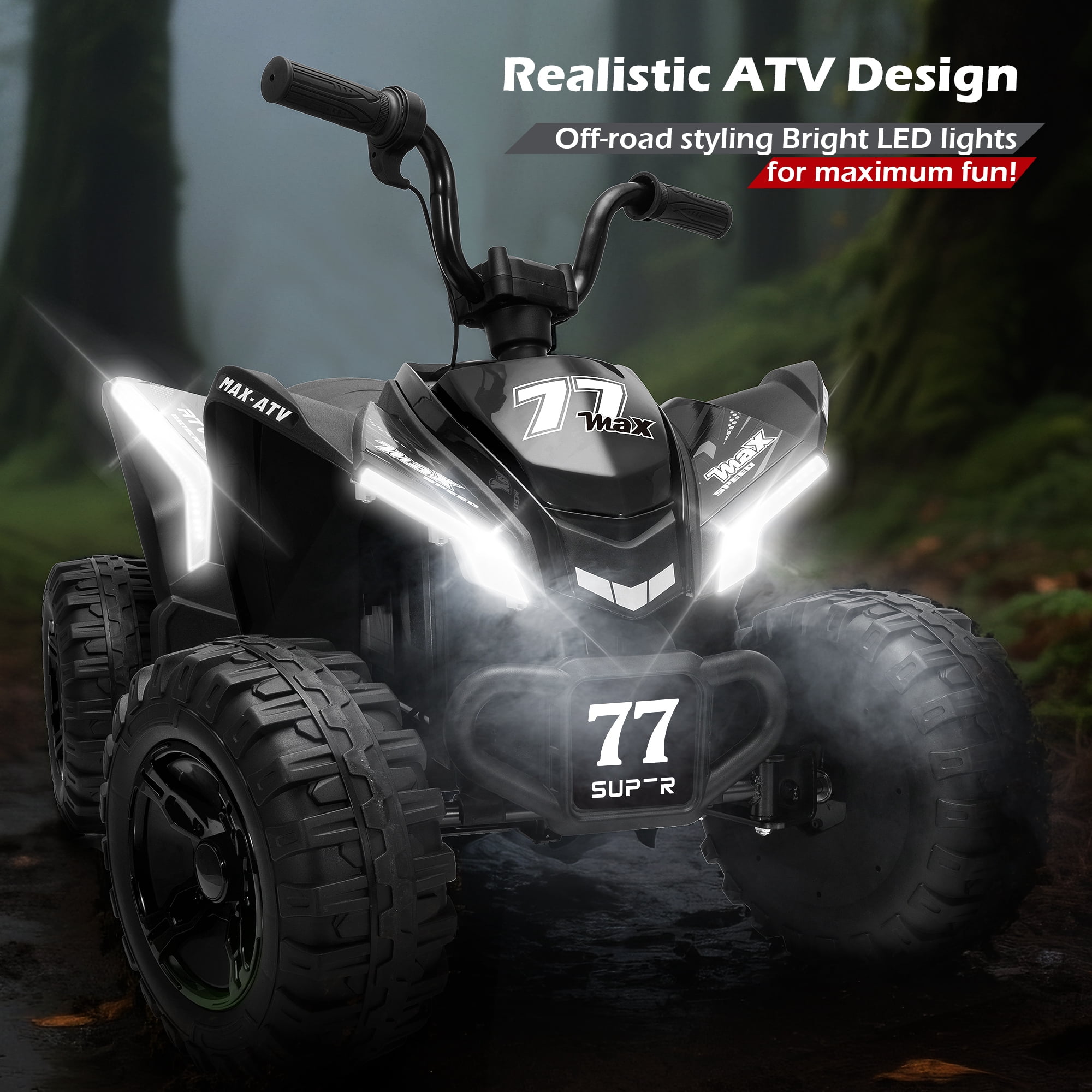 Letsgokid Kids ATV 4 Wheeler, 24V 2 Seater Electric ATV Ride On Toy for Big Kids with 110lb Weight Capacity, 200W Motor, 3.7Mph Max Speed, Spring Suspension, LED Lights, Music