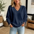 thumbnail image 6 of Dwellite Womens Knit V Neck Sweater Long Sleeve Fall Tops Lightweight Basic Pullover Tops Navy XL, 6 of 6