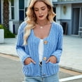 thumbnail image 5 of Women'S Long Sleeve Cropped Knit Cardigan 2025 Casual Button Down Crochet Sweater Tops with Pockets Dark Blue S, 5 of 9