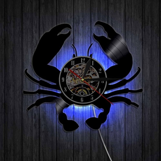 Fiudx Decoraciones navideñas para interiores Reloj de pared con disco de vinilo Reloj de pared con luz LED de noche Reloj de pared