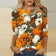 thumbnail image 2 of Jamicy Fall Sweatshirts for Women Fall Season Pumpkin Maple Leaf Print Tshirt for Women Thanksgiving Tops Autumn Thankful 3/4 Sleeve Graphic Tees, 2 of 5