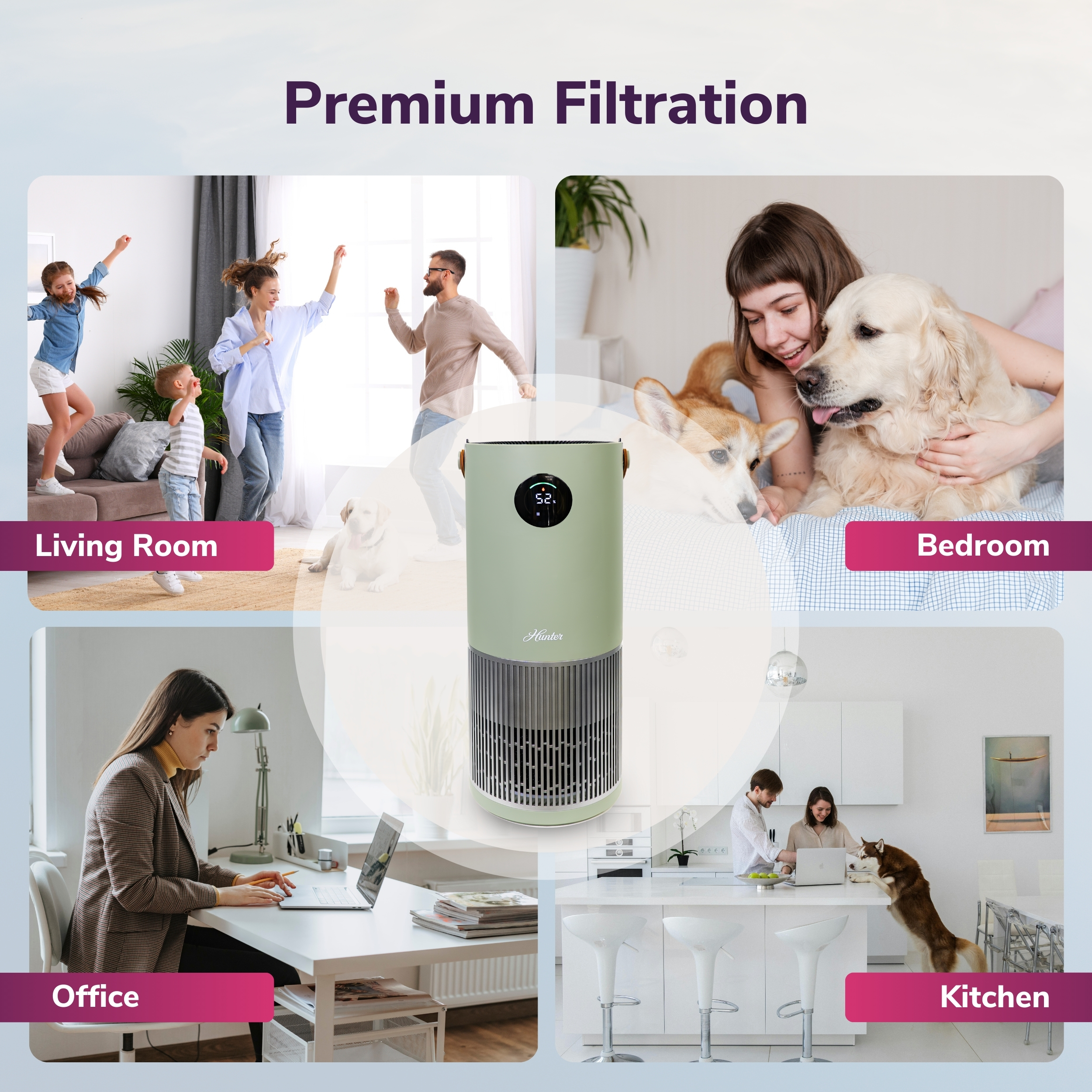 Hunter HPH625 Humidifier and Air Purifier In One, Sage/Silver