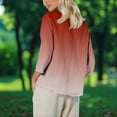 thumbnail image 5 of JGGSPWM Women's Striped Gradient Printed Round Neck Fashion Loose Soft Comfortable Casual 3/4 Sleeve Curved T-Shirt Top Red M, 5 of 8