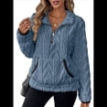 thumbnail image 3 of Suéter de Larga con Cremallera de un Cuarto para Mujer, Sudadera de Forro con Capucha, Sudaderas con Solapa, Suéteres Cálidos con Bolsillos. Azul M, 3 of 9