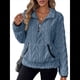 thumbnail image 3 of Suéter de Larga con Cremallera de un Cuarto para Mujer, Sudadera de Forro con Capucha, Sudaderas con Solapa, Suéteres Cálidos con Bolsillos. Azul L, 3 of 9