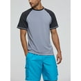 thumbnail image 1 of Mostdary Men Swimwear Sun Protection Beach Shirt UPF50+ Loose Swim Tops Crew Neck Mens Stretchy Short Sleeve Quick Dry Color Block Light Gray L, 1 of 4