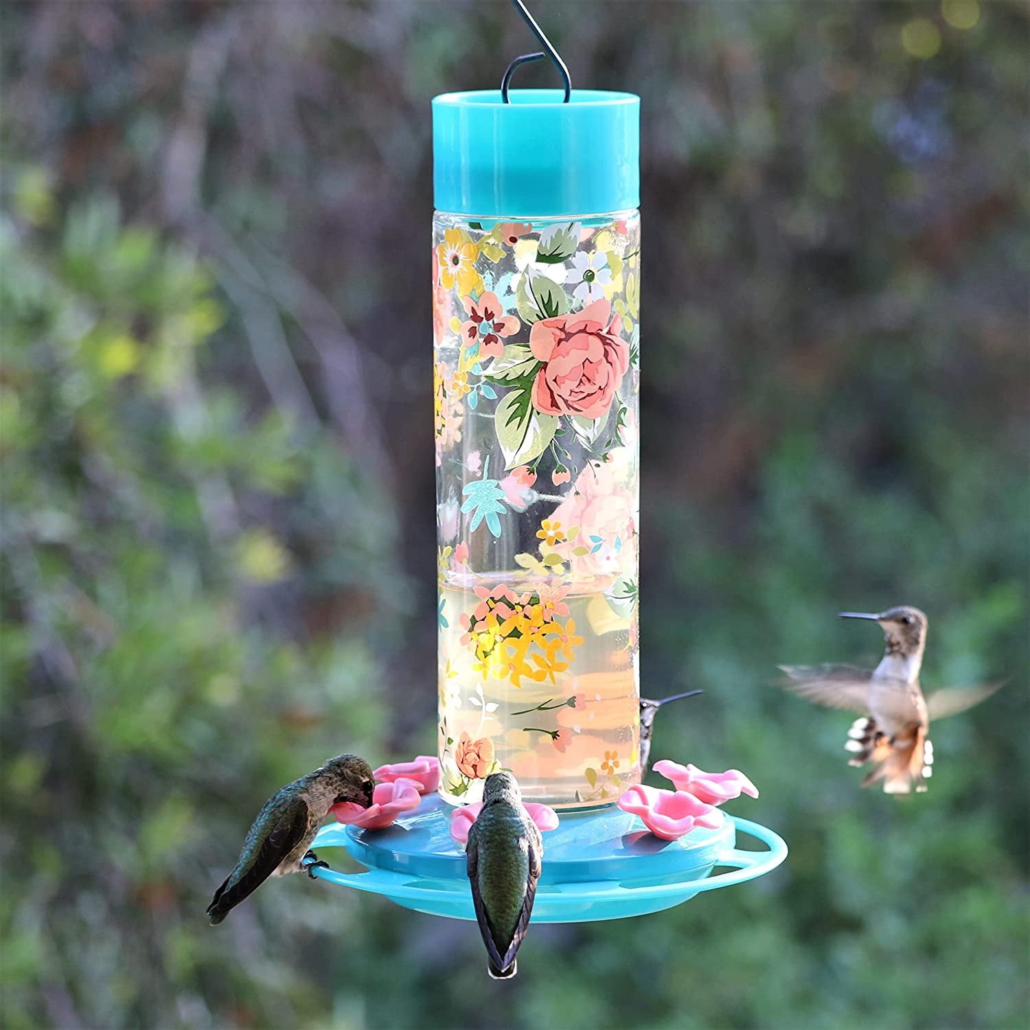 Nature's Way Bird Products DGHF2 Charming Peony Decorative Glass Hummingbird Feeder