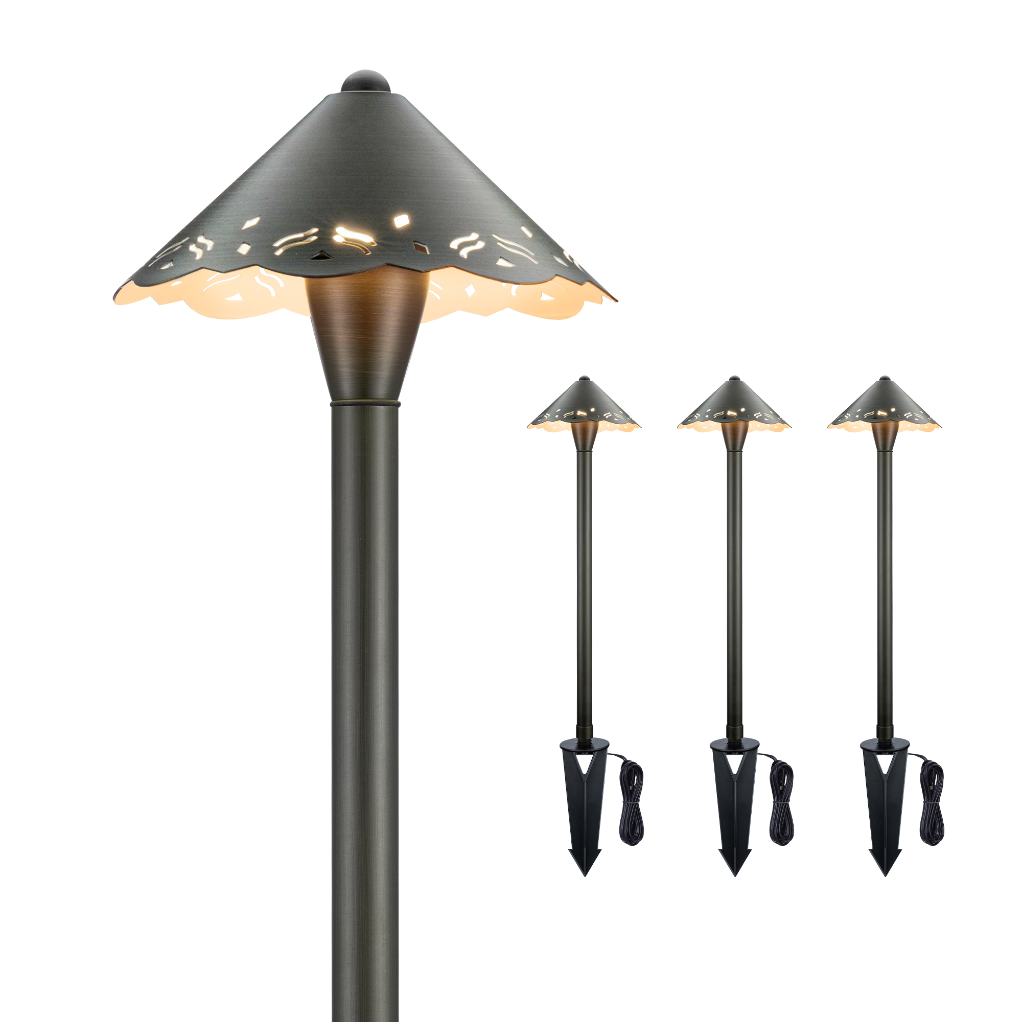 Gardenreet Brass Low Voltage Pathway Lights, 12V Outdoor LED Landscape Path Lights(Hat) for Walkway Driveway Garden Yard Without G4 Bulb(4 Pack) - image 1 of 7