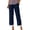 Navy, variant on Summer Casual Pants for Womens Plus Size Fashion Cotton and Linen Solid Color Ruffle Elastic Waist High Waist Long Pants