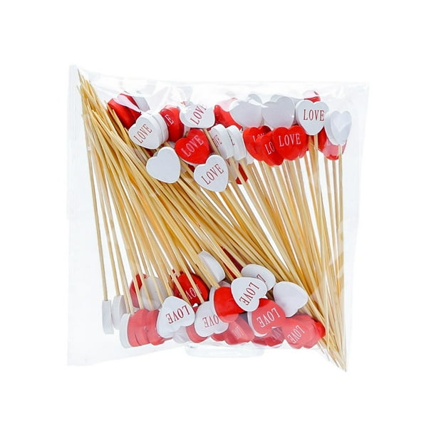 Brochetas de madera desechables para fruta, tenedores para fruta, palillos de dientes personalizados con forma de corazón, palillos para cócteles, brochetas para sándwiches y palillos para fruta.
