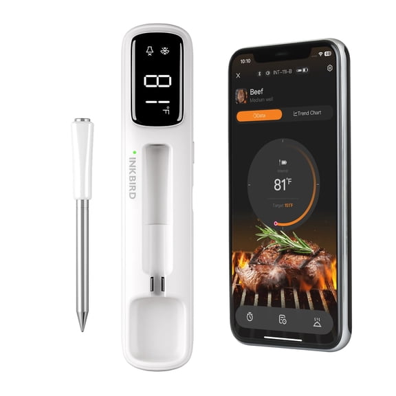 INKBIRD Mini Wireless Meat Thermometer Ideal for Small Meals , Bluetooth 5.4,1000ft/305m Ultra Long Connection, White LED Display, for BBQ, Grill, and Smoker
