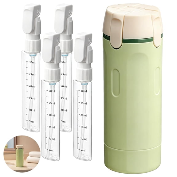4 in 1 Dispenser Bottle with 4 Pack 1.0 oz Travel Bottles, 6.5 x 2.2 in Portable Travel Sizes Containers for Toiletries, Leakproof Refillable Traveling Toiletry Containers for Shampoo Lotion