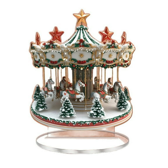 Eosunjian Acrylic Christmas Sculpture Christmas Carousel Ornament Waterproof Acrylic 2d Flat Sculpture Size Holiday Decoration for Dining Table Desk