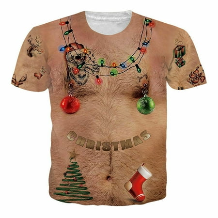 

Christmas Costume 13D T-Shirt Womens/Mens Sexy Chest Muscle Bra Print Casual Tee