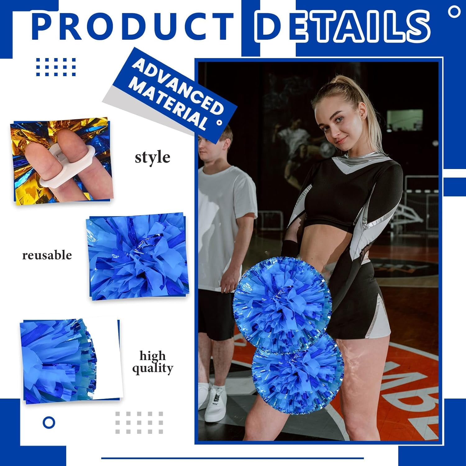 24 PCS pom poms Cheerleading,13.8inch for Sports Teams, Dance Training, and Party Celebrations with Finger Rings