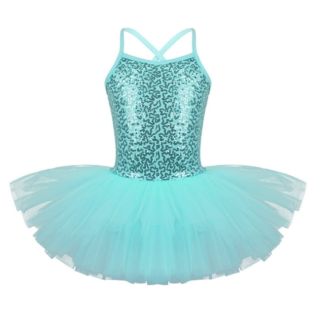 renvena Camisole à Paillettes pour Filles, Justaucorps de Ballet, Robe Tutu, Costumes de Danse Scintillants, Turquoise S
