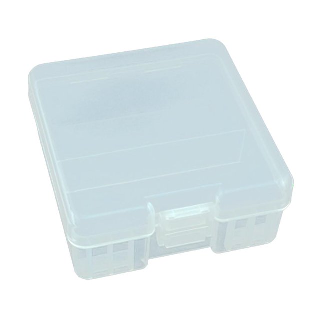 caja organizadora del sostenedor del caso del almacenamiento sunnimix plástica 100pcs transparente Caja organizadora transparente de plástico duro, vista frontal centrada con cierre a presión y compartimentos visibles para pilas AAA; medidas 11.8x11.3x4.9 cm, pensada para organización del hogar y almacenamiento de pilas, también suele usarse para guardar pequeños accesorios electrónicos.