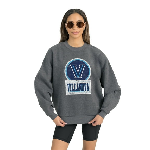 Women's Gameday Couture Villanova Wildcats Charcoal Oversized Drop Shoulder Fleece Drop Pullover Sweatshirt