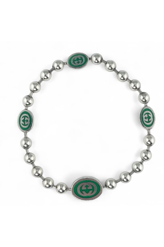 Pre-Owned GUCCI Interlocking G Ball Chain Bracelet, AG925 Silver, Size 17, Made in... (Good)