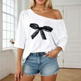 thumbnail image 2 of TINZ Mode Décontractée T-Shirt Épaules Dénudées avec Design Imprimé Blouse à Manches Mi-Longues pour Usage Quotidien et Activités Extérieures Chemise Athlétique Douce à Manches Longues pour Femmes Ajustée, 2 of 4
