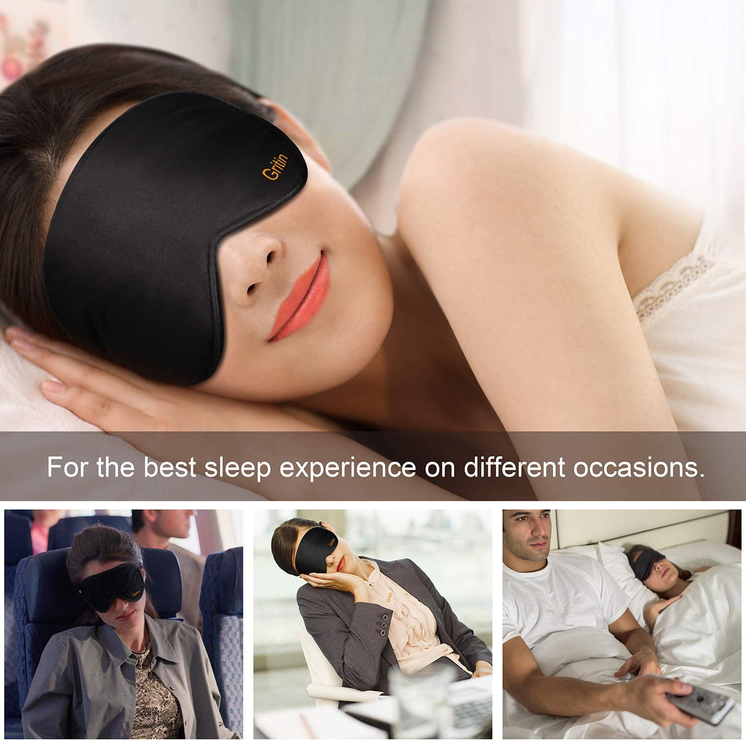 Sleep Mask,Eye Mask,Gritin Ultra Soft Skin-Friendly Pure Natural Silk Fabric and Cotton Filled Sleeping Eye with Adjustable Strap and Ear Plug for Men,Women and Kids - Walmart.com