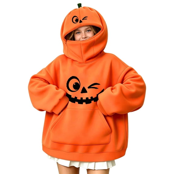 Halloween sweatshirt kids, long sleeve Halloween hoodie for children, Long Sleeve Pullover Hooded Top with Front Pocket fall sweatshirt kids