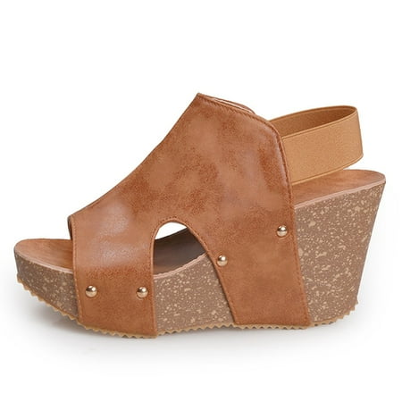 

Cathalem Wedge Boots for Women Calf High Shoes Wedge Summer Sandals Strap Thick Platform Women Sandals Women s Wedges Shoes Yellow 7.5