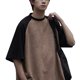 thumbnail image 2 of Hombres Manga Corta Top Bordado Patrón Vintage Media Manga Suelta Niño Camiseta para Verano Marrón XL, 2 of 8