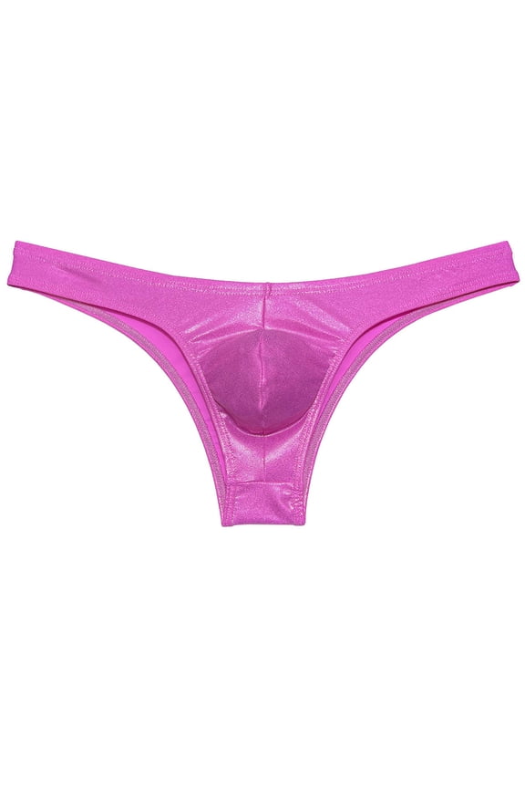 Men Cheeky Briefs Underwear Low-rise 1/2 Hip Booty Panties Gloss Slip Bikini Briefs Pink L