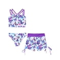 thumbnail image 3 of vastwit Girls 3 Piece Swimsuit Bikini Set Criss Cross Tankini Crop Top with Shorts Rash Guard Set Purple 14, 3 of 5