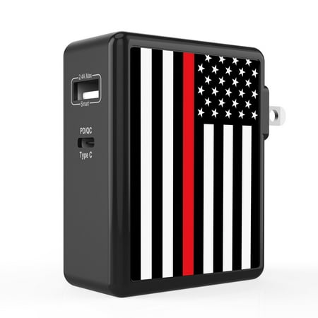 

Infuze 45W Wall Charger for Samsung Galaxy A42 5G (2-Ports: Power Delivery USB-C 2.4A USB-A) with Touch Tool - Thin Red Line USA Flag