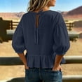 thumbnail image 5 of Women's Puff Half Sleeve Peplum Tops Loose Fit Blouse Casual Work Business Summer Shirts Keyhole Back Tie Neck, 5 of 5