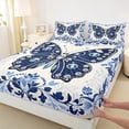 thumbnail image 3 of Manfei Vintage Butterfly Sheet Set Queen, Blue Diamond Damask Bedding Sets Queen Size, Baroque Flower Floral Flat Sheet, Super Cozy Room Decor, 4pcs, 3 of 7