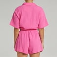 thumbnail image 1 of Revers Chemise + Short Camisa sólida para mujer + Pantalones cortos 2 piezas Camisa de verano + Pantalones cortos sueltos Chándales (Rose Red L) Cgtredaw para Mujer Rosa roja T S, 1 of 1