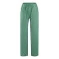 thumbnail image 4 of Karight Womens Casual Loose Wide Leg Pants Solid Color Drawstring Elastic High Waist Linen Blend Long Trousers with Pockets, 4 of 5