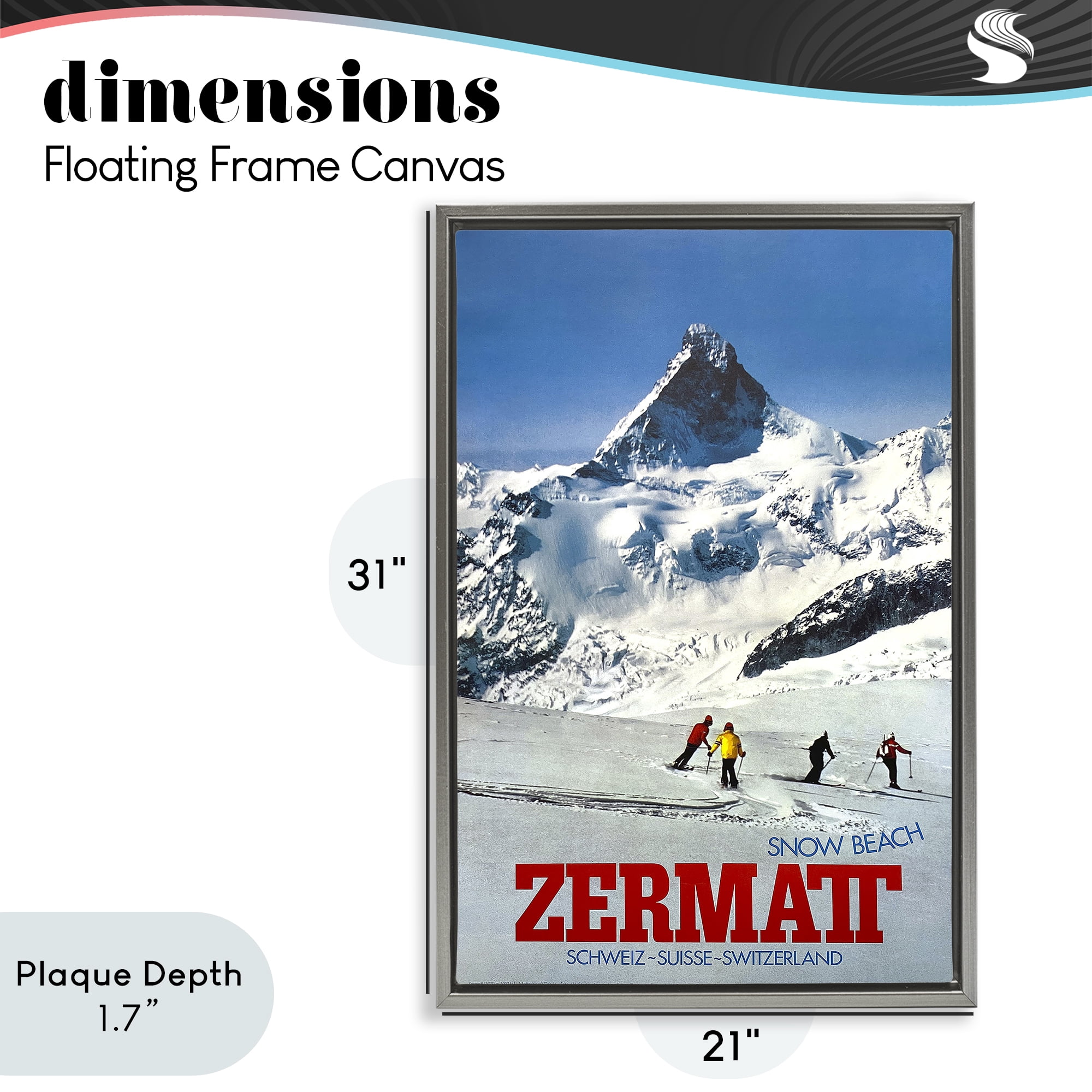 Stupell Industries Zermatt Snow Beach Gray Framed Floater Canvas Wall Art, design by Vintage Posters