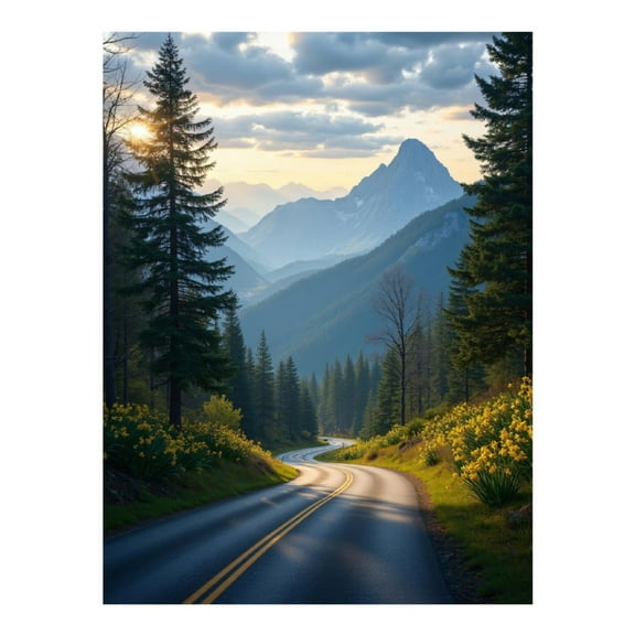 Diamond Art Kit for Adults, Mountain Road Sunrise Scenery Diamond Painting for Adults Beginners, DIY Diamond Art Painting Kits, 5D Diamond Painting Crafts for Home Decor 12x16 Frameless