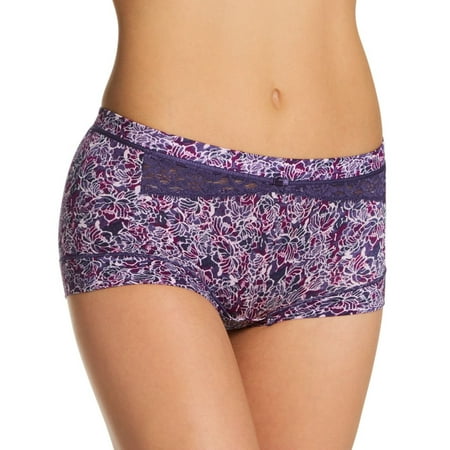 Women s Maidenform 40774 Dream Microfiber Boyshort Panty (Batik Blossoms/Purple 5)