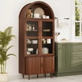 thumbnail image 7 of Aisword 71" Tall Arched Bookcases, 5-Tier Modern Farmhouse Bookshelf with Adjustable Shelves & Sliding Doors, Wood Display Storage Cabinet for Living Room, Office, Walnut Withdoors, 7 of 7