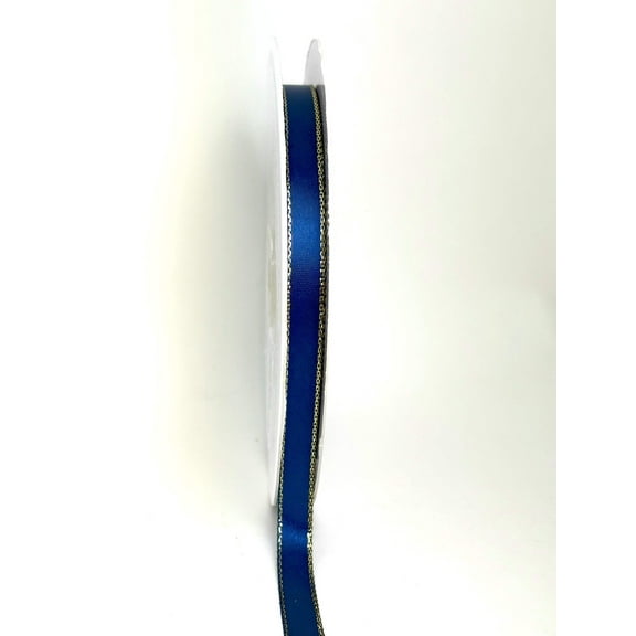 JenlyFavors 3/8" Double Face Satin Ribbon with Gold Edge Navy Blue 50 Yards