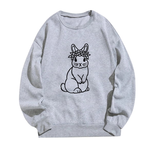 Bibifish Womens Easter Sweatshirt Cute Bunny Print Crewneck Long Sleeve Pullover Tops Casual Loose Lightweight Breathable Spring Sweatshirt Tops