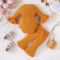 thumbnail image 4 of BOOMNY Girls Outfit 2 Peice Sets Solid Ribbed Long Sleeve Bodysuit Flared Pants Sets for Kids Soft Clothing Set, 4 of 9