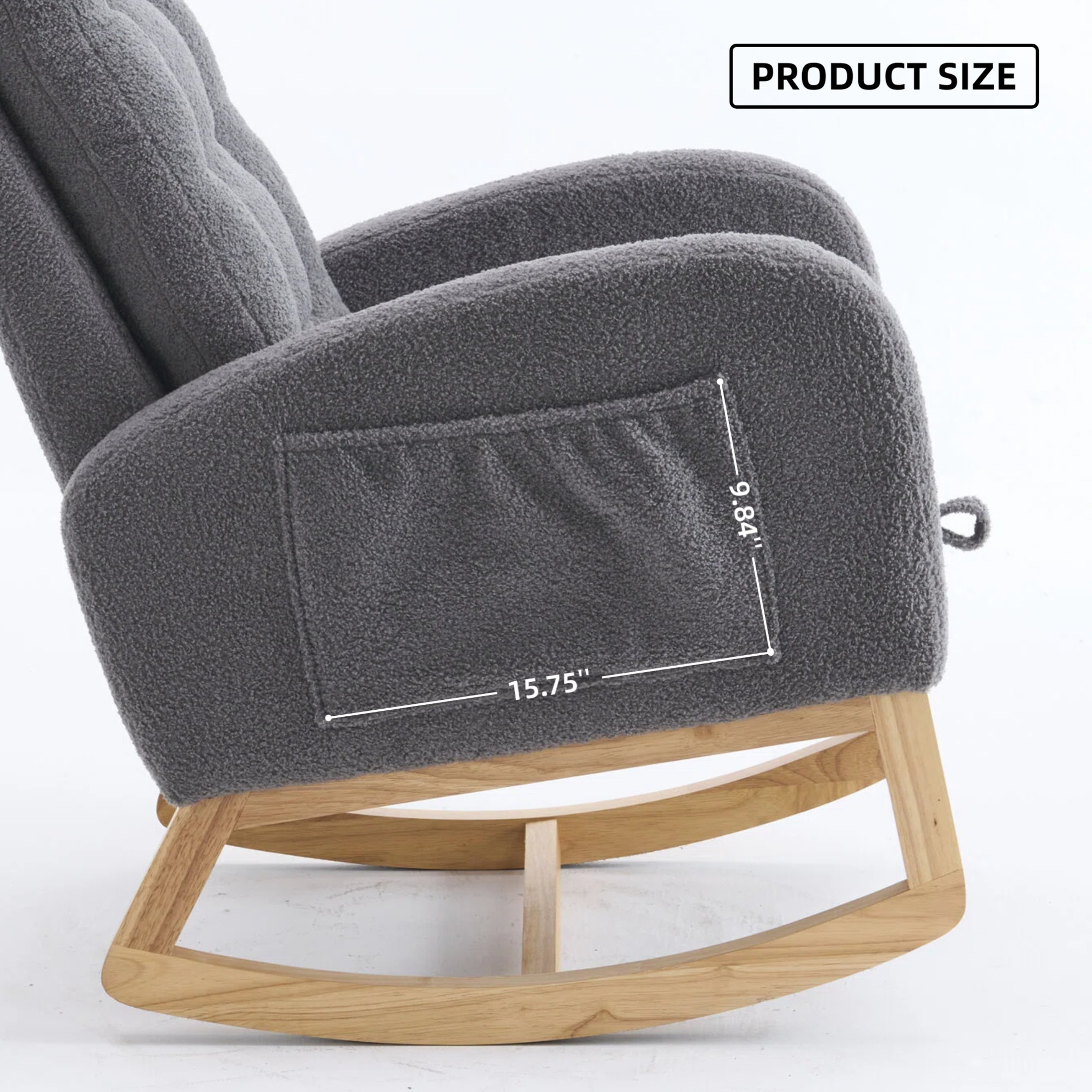 Noble House Byana Upholstered Accent Rocking Chair with Footrest, Rubber Wood High-Back Rocker Lounge Chair, Dark Gray