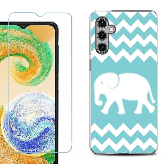 OneToughShield ® Compatible with Samsung Galaxy S24, Shockproof Fashion Phone Case, with Tempered Glass Screen Protector - Chevron/Elephant