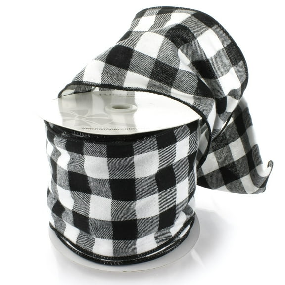 Ribbon Traditions 4.75" Wired White/Black Flannel Plaid Ribbon - 25 Yards